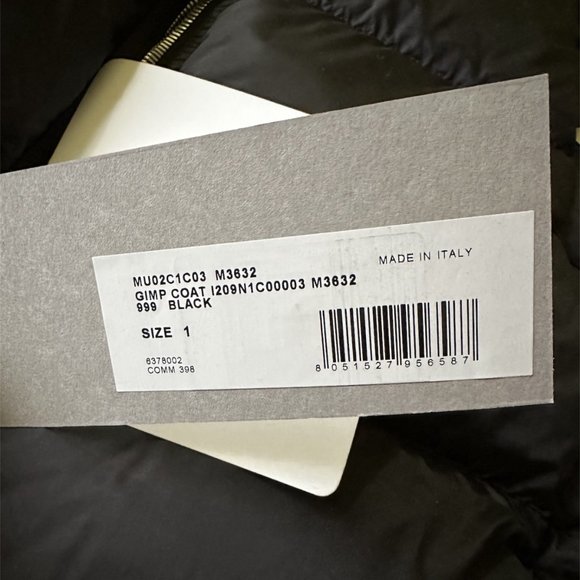 NWT authentic RICK OWENS + MONCLER F/W23 Black ‘GIMP’ DOWN COAT Size 1 Moncler - Picture 6 of 16